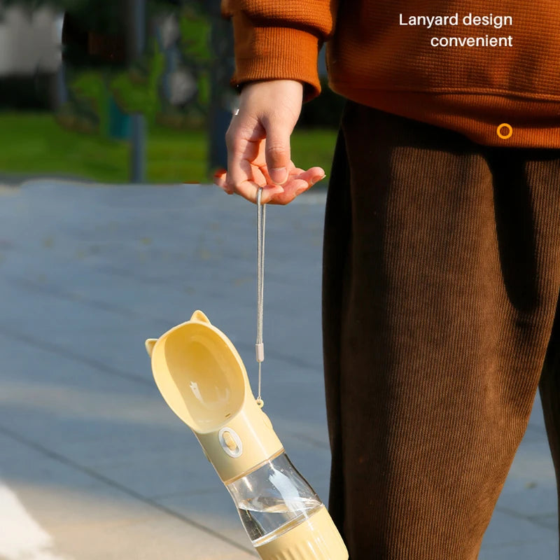 2 in 1 Portable Dog Water Bottle PC Plastic Cat Head Puppy Pet Drink Bowl 250ML Feeding Water Bowl 180ML Storage Food Container