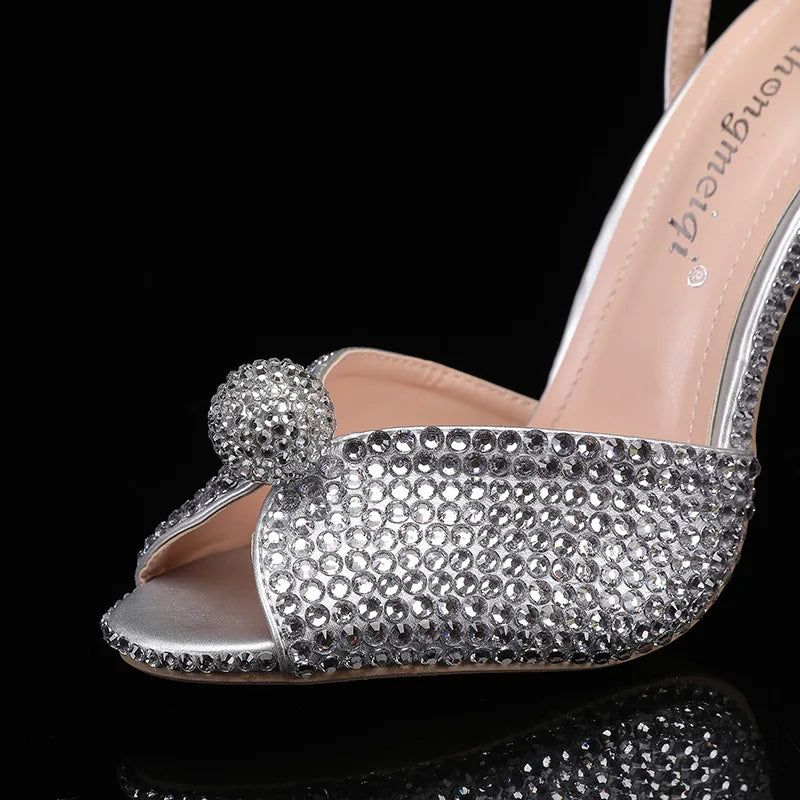 Fashion High Quality Wedding Shoes Women Pearls Studs Luxury Peep Toe White High Heels Buckle Designer Woman Sandal 43 Zapatos