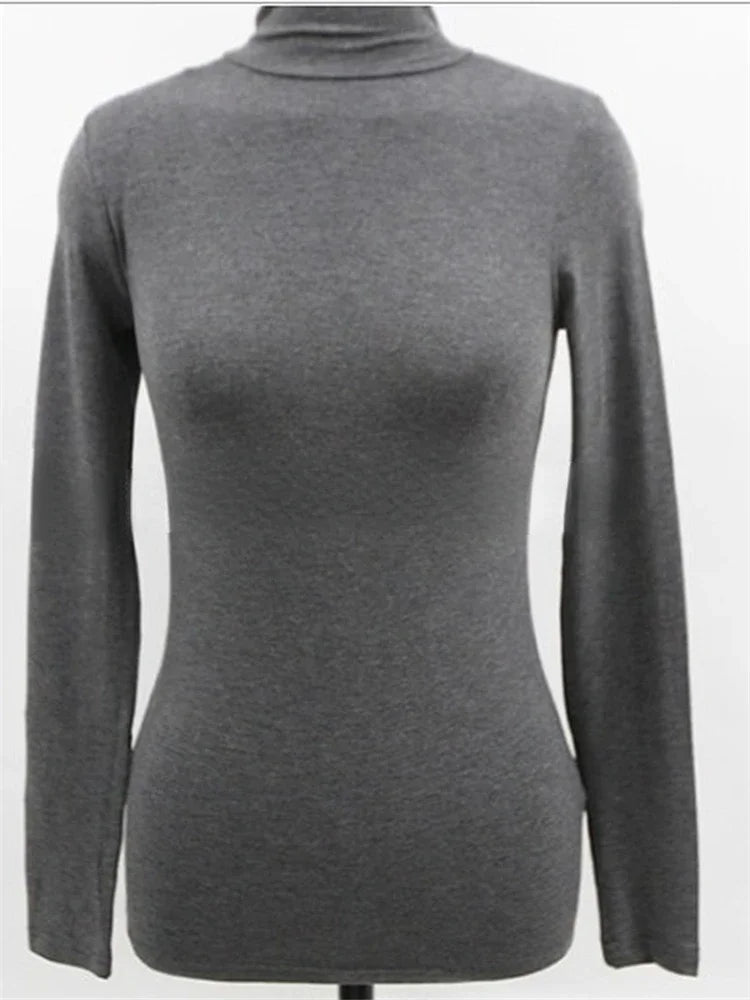 T Shirt Women Turtleneck Spring Top Sexy Elasticity T-Shirt Korean Tee Woman Clothes Slim Tshirt Female Skinny Long Sleeve Tops