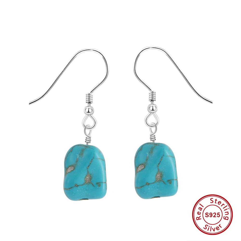 ORSA JEWELS 14K Gold 925 Sterling Silver Dangle Earrings Hand-picked Square Turquoise Drop Earring for Women Jewelry Gift GME45