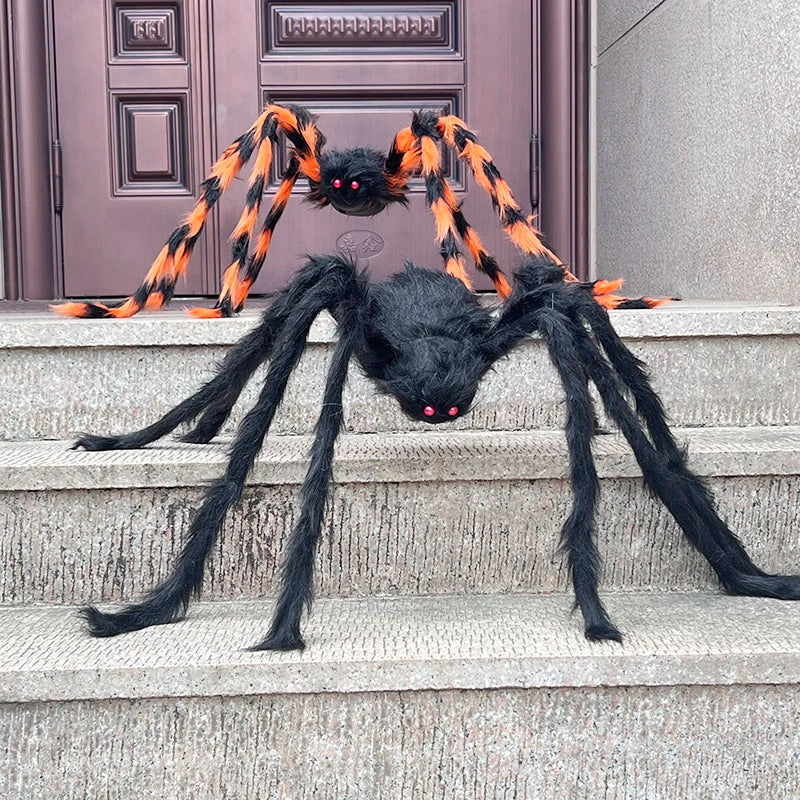 Halloween Black Giant Spider Scary Artificial Plush Spider Home Bar Haunted House Scene Ornaments Props Holiday Outdoor Decors