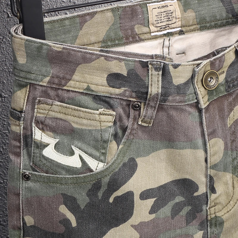 Streetwear Fashion Men Jeans High Quality Stretch Slim Fit Camo Trousers Embroidery Patch Designer Hip Hop Denim Pants Hombre