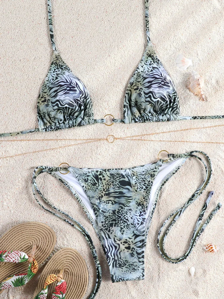 Miyouj Push Up Bikinis Print Swimwear Women Sexy Swimsuit Bandage Bikini Set 2024 Beachwear String Bathing Suits Micro Biquini