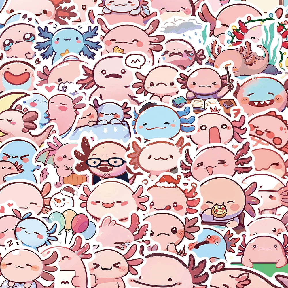 10/30/50pcs Funny Axolotl Cartoon Animal Stickers Cute Decoration Decals DIY Water Bottle Phone Suitcase Kawaii Sticker Kids Toy