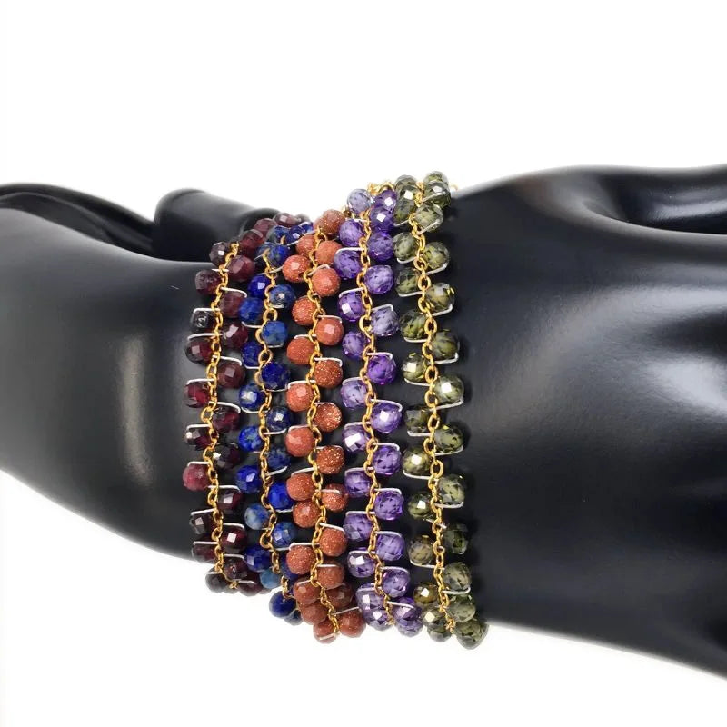 Gold Color 4MM Natural Stone Tourmaline Crystal Quartz Bracelet on Hand for Women Jewelry Party /Wedding Luxury Gift Handwork