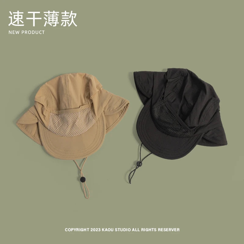 Japanese Outdoor Camping Sun Protection Bucket Hats Women Summer Thin Quick-drying Breathable Neck Protection Men's Caps