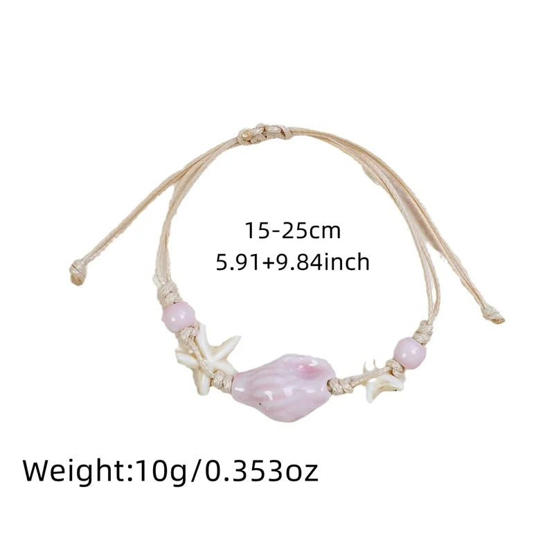 Bohemian Conch Starfish Shells Beaded Bracelets for Women Girls Boho Style Shell Beaded Beach Bangles Jewelry Gift Adjustable