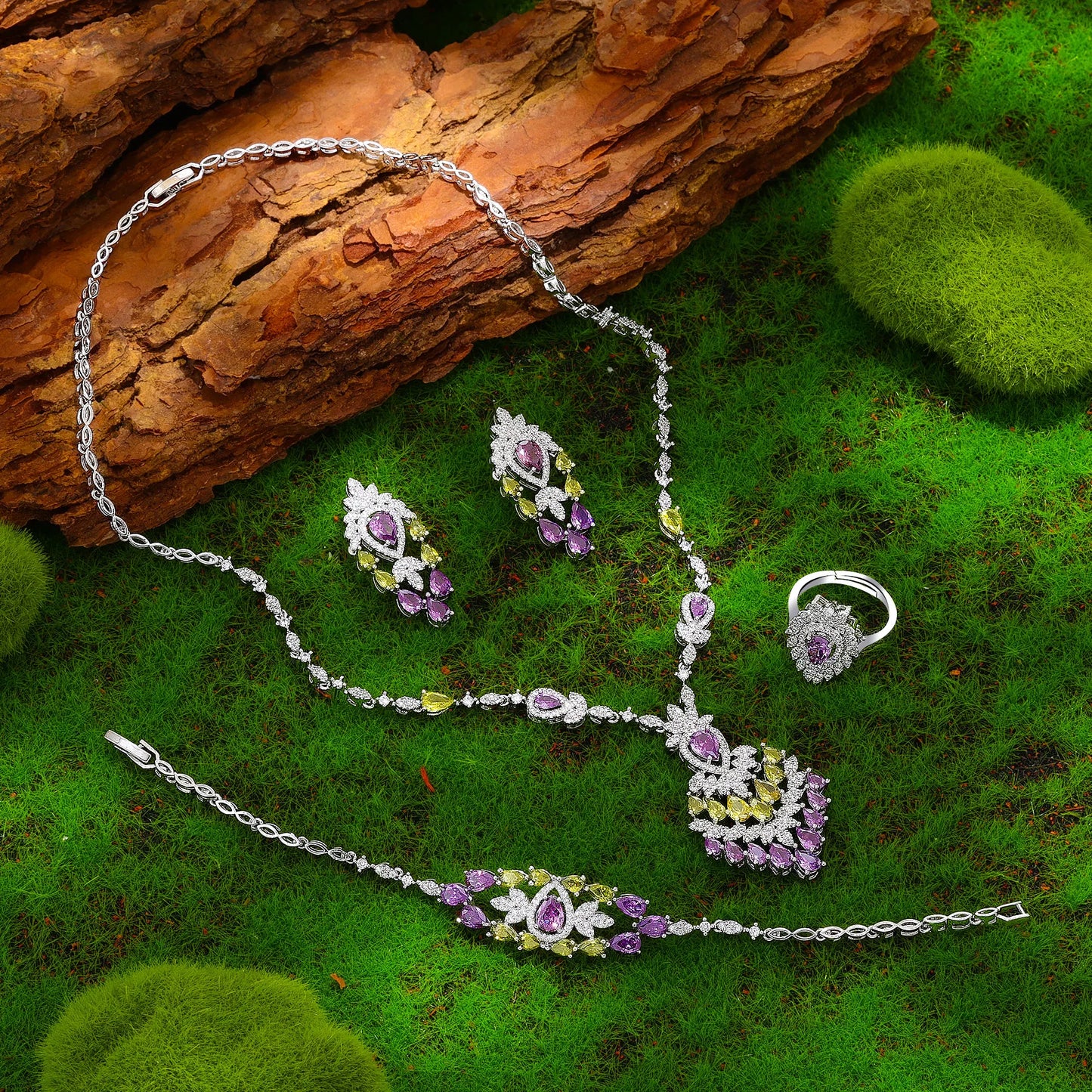 2024 Elegant Wedding Jewelry Set for Women Dubai UAE Bridal 4-piece Jewelry CZ Zircon Tassel Necklace Earrings Set