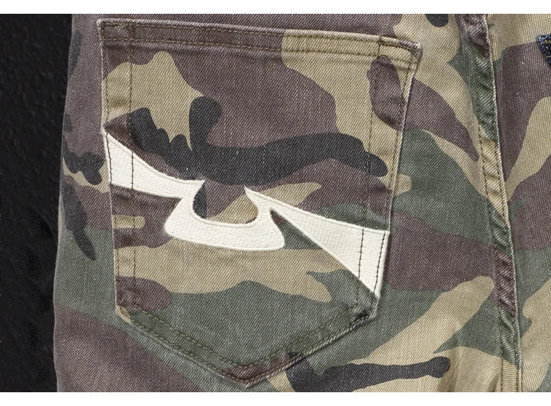 Streetwear Fashion Men Jeans High Quality Stretch Slim Fit Camo Trousers Embroidery Patch Designer Hip Hop Denim Pants Hombre