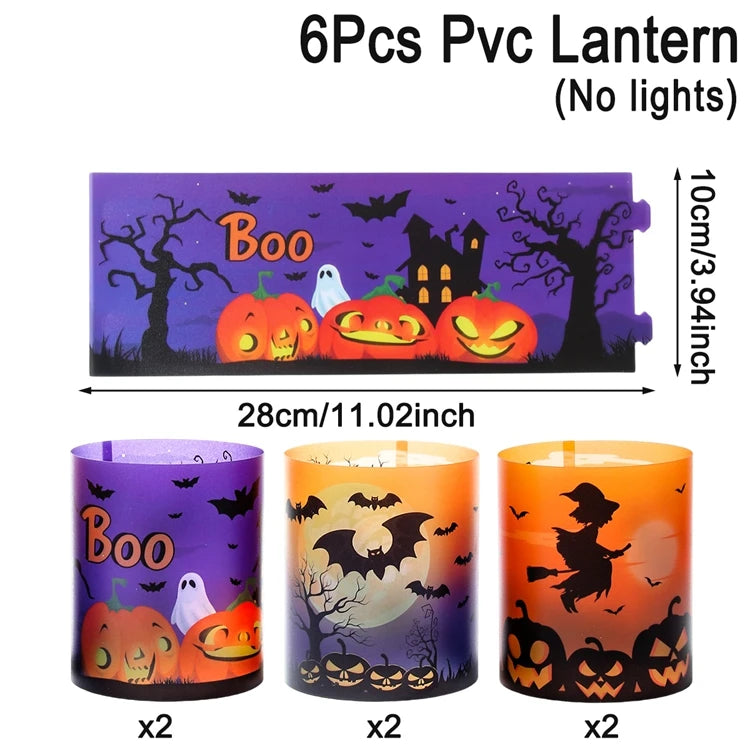 6pcs Halloween Pvc Lantern Ghost Pumpkin Bat Lampshade No Lights Halloween Party Home Table Decoration Haunted House Horror Prop