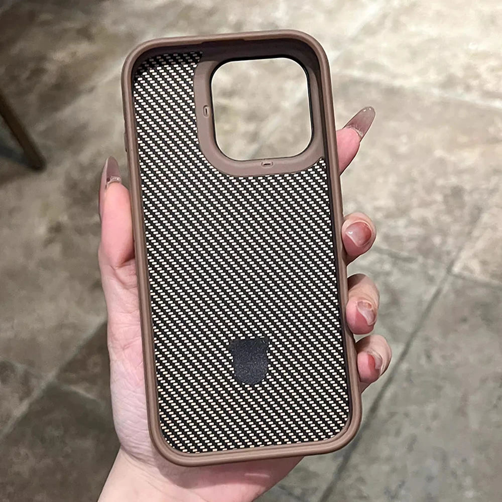 Desert Gold metal holder carbon fiber magnetic phone case for iPhone 17 16 15 14 13 Pro Max magsafe charging hard back cover