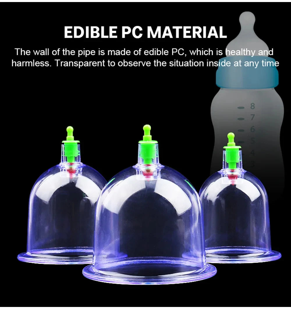 12/6Pcs Vacuum Cupping Set Suction Cups Back Massage Body Cup Detox Massage Body Cups Vacuum Cupping Anti Cellulite Massage Jars