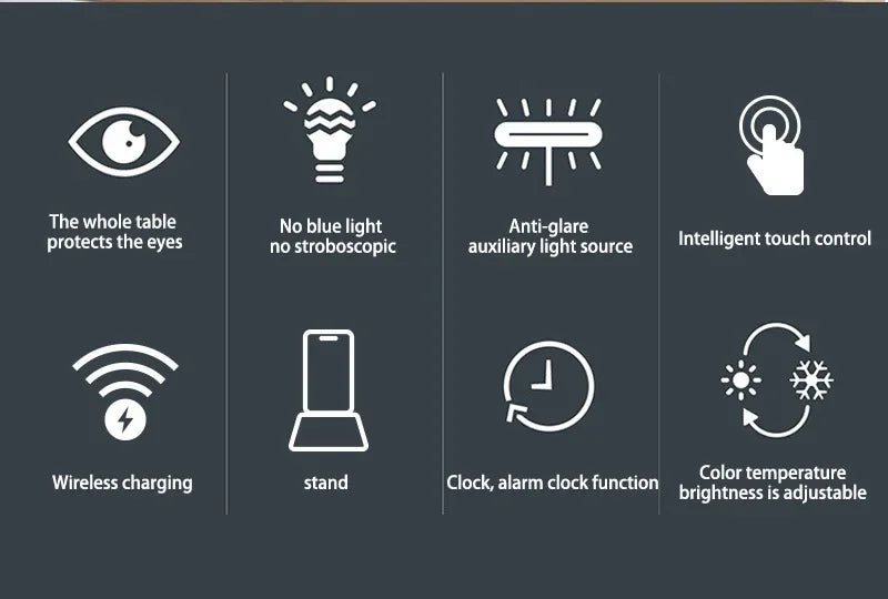 Multifunction LED Desk Lamp with Wireless Charger Digital Clock  Alarm USB 3 Colors Dimmable Study Light for Office Bedroom