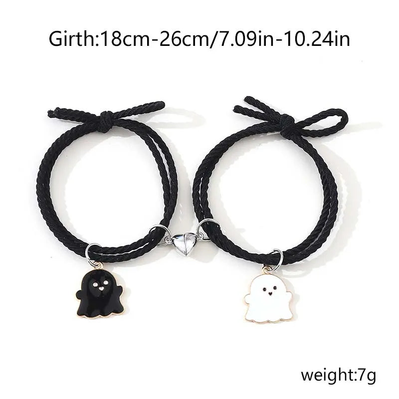 Halloween 2Pcs/Set Ghost Braided Bracelet For Lovers Long Distance Heart Magnet Couple Bracelets Friendship Fashion Jewelry Gift