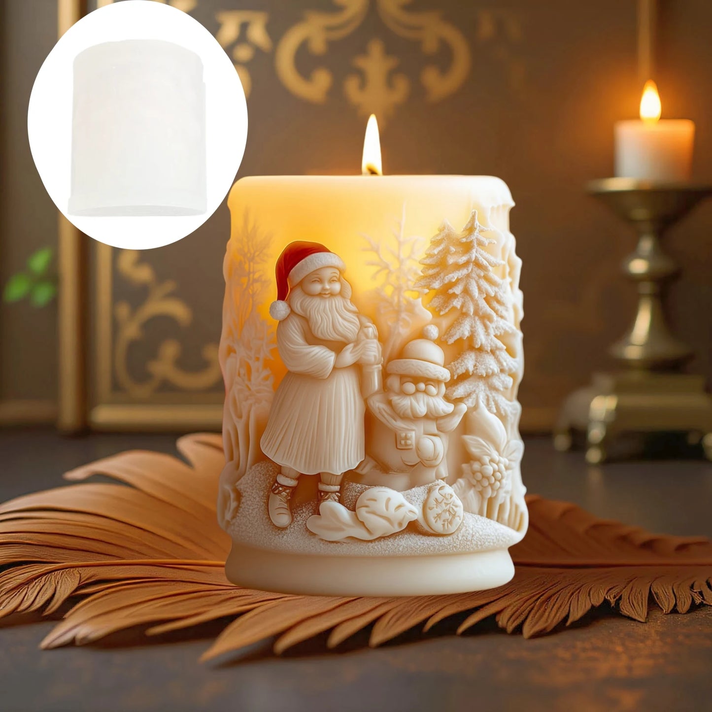 Smile Santa Claus Giving Gift Cylindrical Scented Candle Silicone Mold Santa Claus Hold Gift Resin Plaster Molds Christmas Gift