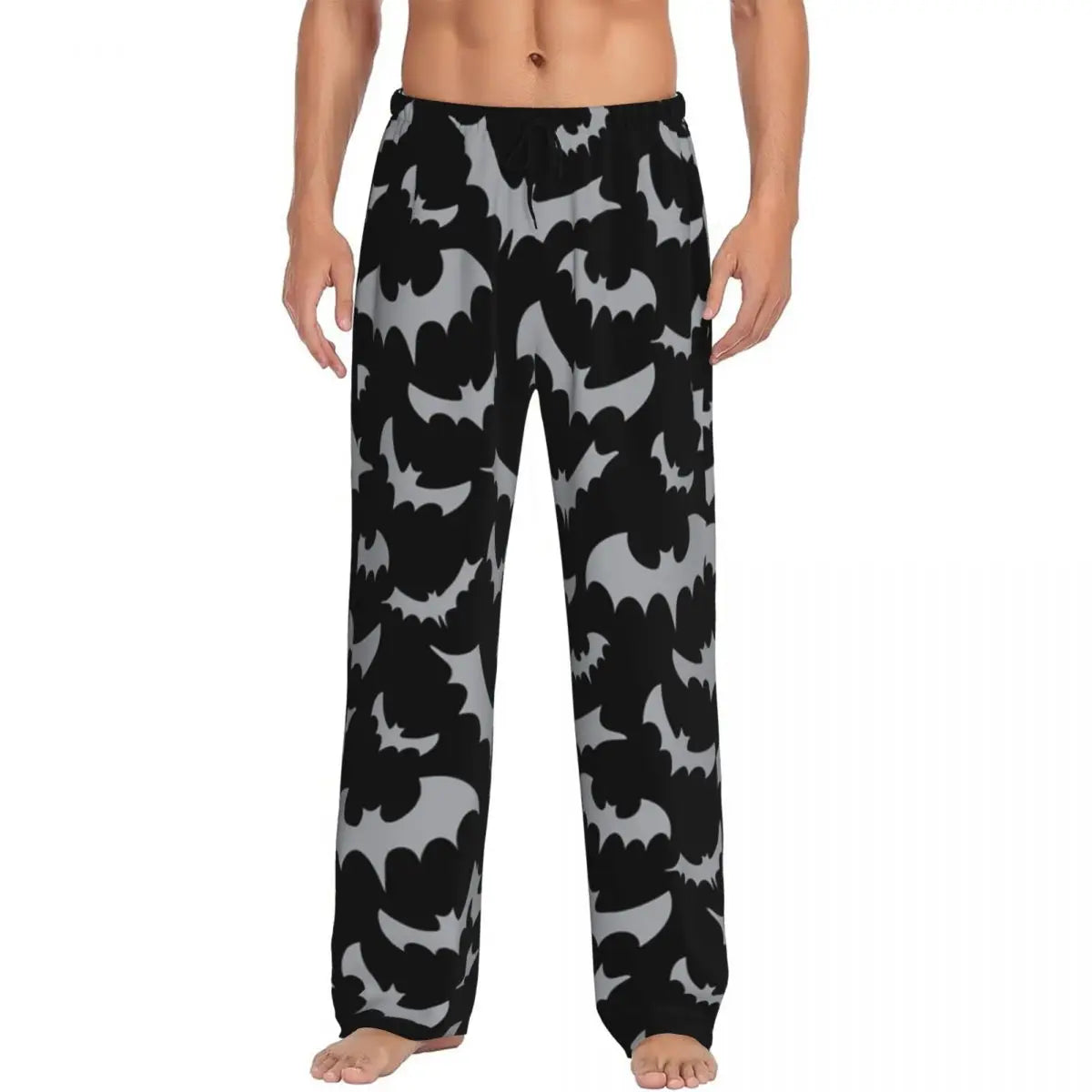 Custom Cute Spooky Halloween Bats Black And Purple Pajama Pants for Men Lounge Sleep Drawstring Sleepwear Bottoms with Pockets