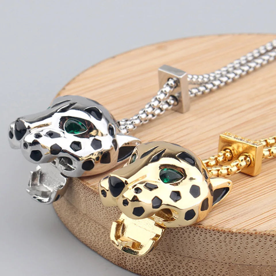 Zlxgirl Green Eye Jet leopard pendant with Earrings Jewelry Set AAA micro pave cubic zircon copper necklace sets fashion jewelry