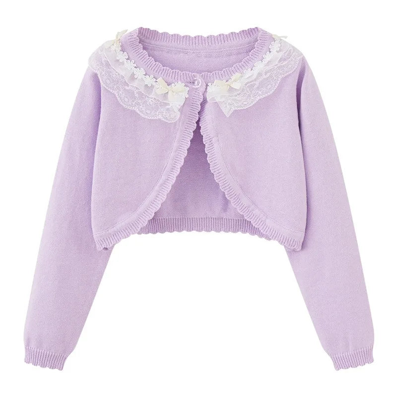 2-14 years old Purple girls Cardigan Thin Spring Children's knit sweater 3 4 6 8 10 12 14 year old children's clothing