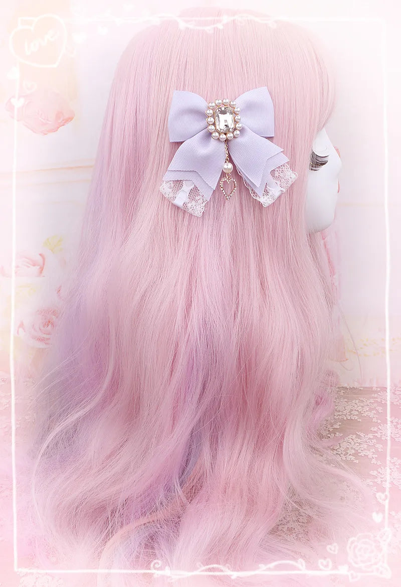 Japanese Sweet Cute Handmade Rhinestone Bow Hairpin Pearl Lace Hairclips Lolita Women Girls Side Clip Bag Pendant Handbag Charms