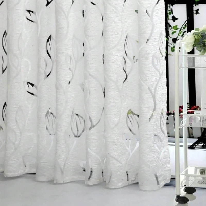 Simple and Casual Style Leaf Cutting Flower Gauze Curtain Suitable for Bedroom Living Room Home Decoration 1PC