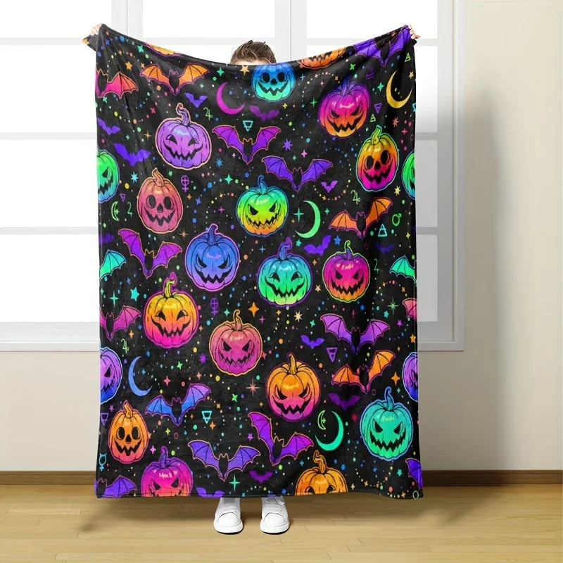 3D Printed Flannel Blanket Halloween Pumpkin Soft All-Season Comfort Office Breaks Blanket | Playful Print Halloween Decorations