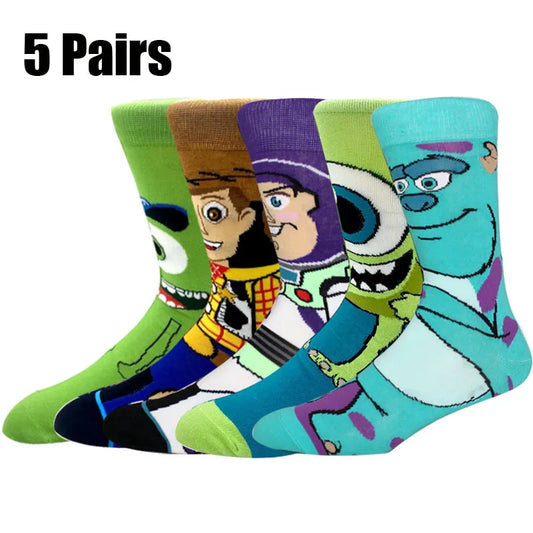 5 Pairs Bizarre and Novel Men's Socks Happy Funny Women Socks Animation Cosplay Hip Hop Long Socks Fashion Christmas Gift