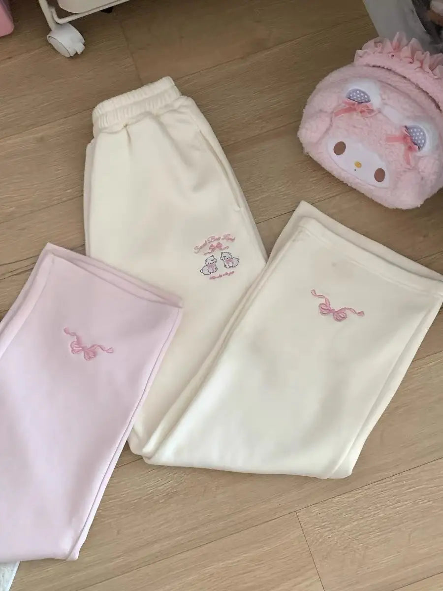 Sweet Girl Cute Straight Pants Spring New Casual All Match Sports Sweatpants Elastic Waist Cartoon Y2k Aesthetic Women Pants