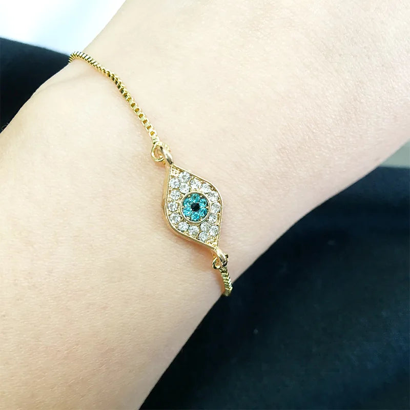 KC 2 Holes Connector Rhinestone Evil Eye Charm For Jewelry Making DIY Bracelet Necklace Bangle Accessories Supplies Wholesale