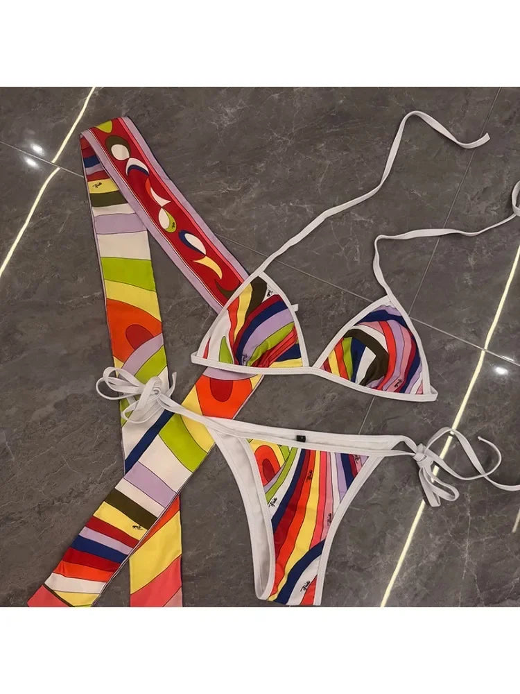 2025 Luxury Design Bikinis Headband Swimwear Women's Cut Out Swimsuits Europe Fashion Brand Lady Beachwear Scarf Bathing Suits
