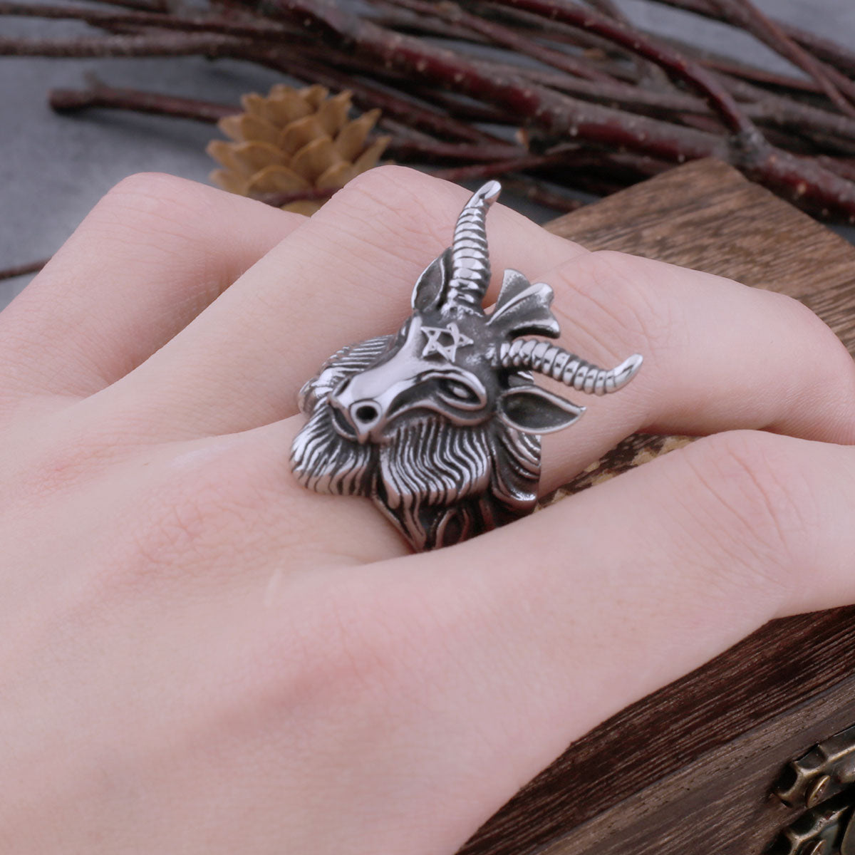 Vintage Gothic Satan Goat Ring Men's Glamour High Quality Casual Hip Hop Biker Ring Hip Hop Style Animal Jewelry Dropshipping