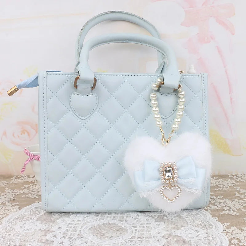 Romantic Bag Ornament Plush Heart Pearls  Keychain Bag Decor Keyring Sweet Ita Bag Pendant Handmade Bow Accessories Keychain