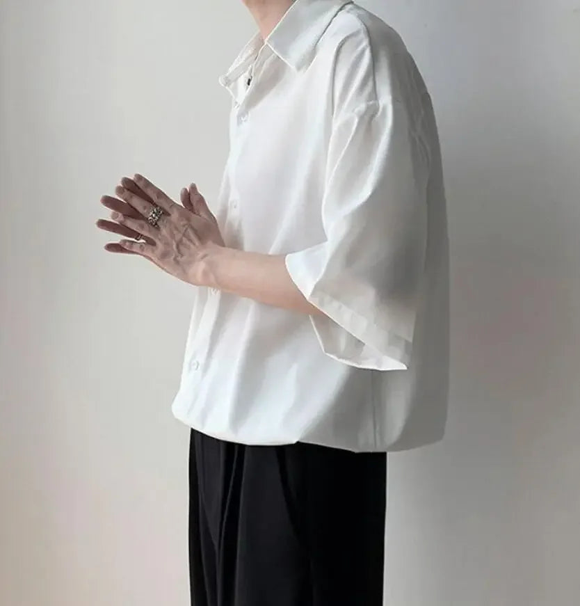 Clothes Short Sleeve Black Male Top Plain Men's Shirt And Blouse With Collar Korean Style Xxl Luxury Summer Original Silk Luxury