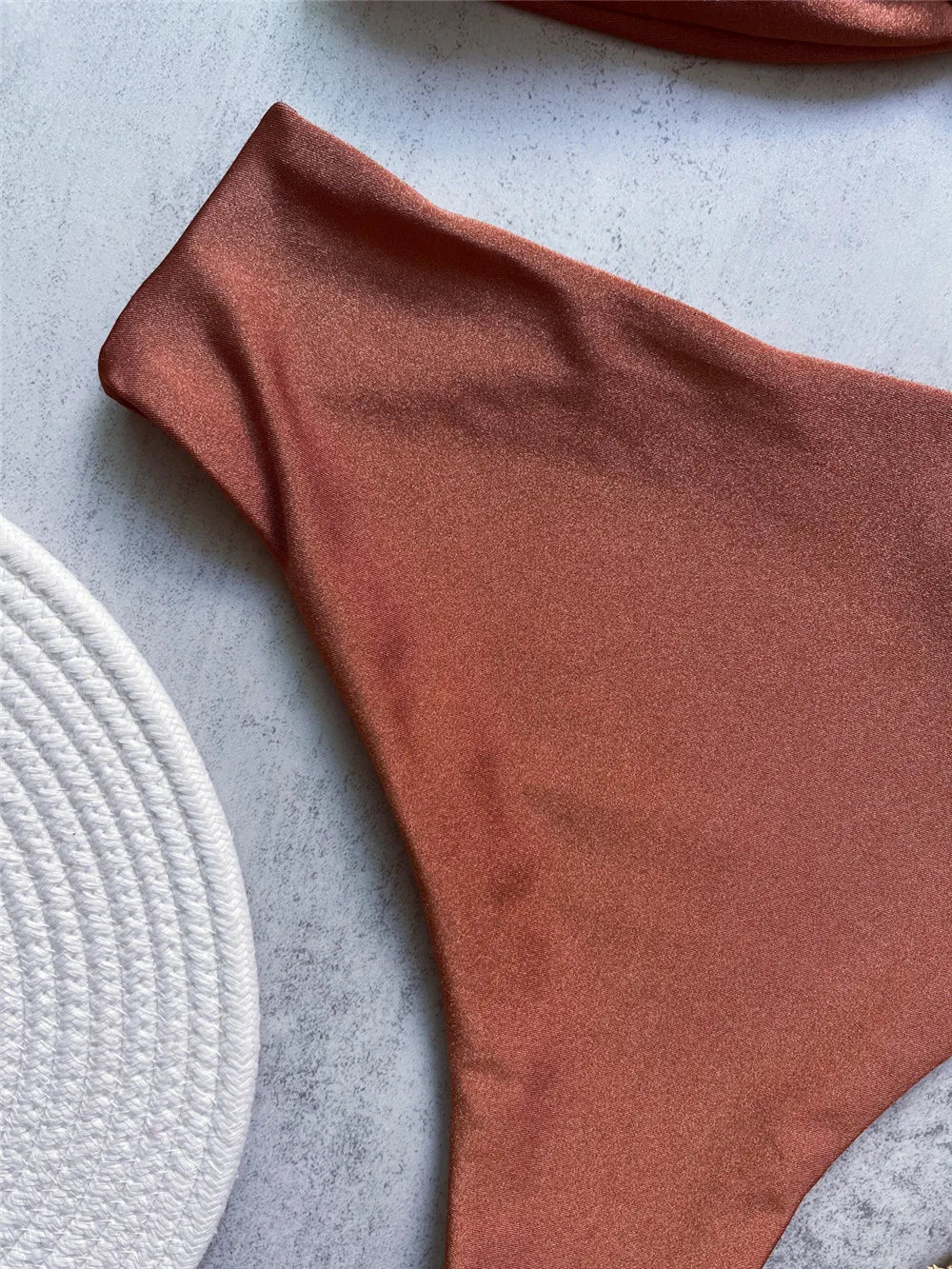 Brown Shiny U Shaped Bikini High Waist Sexy Swimsuit Women 2025 Wrinkled Solid Swimwears Bathing Suit Bandeau Bikinis Sets Mujer