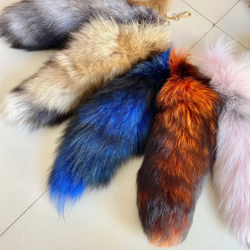 Naturally Fashion Fox Tail Keychain Wolf Tail Fur Tassel Bag Tag Black And Brown Charm Keyring Pom Pom Holder Strap Chain Gifts
