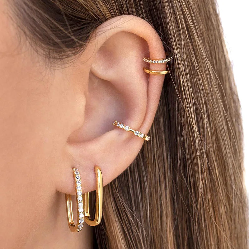 New Design Stainless Steel Cubic Zirconia Chain Hoop Earring For Women Square Water Drop Punk Cartilage Earring Piercing Jewelry