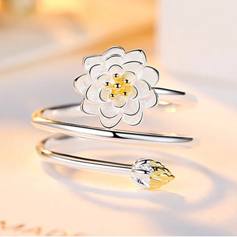 Vintage Rose Flower Rings For Women Korean Style Adjustable  Sakura Princess Finger Ring Bride Wedding Engagement Party Jewelry