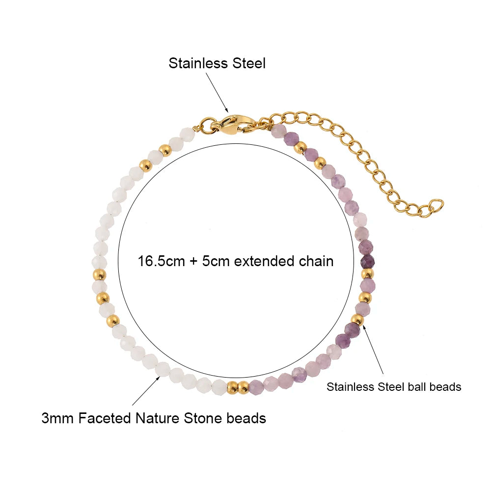 Two-color Nature Stone Beaded Bracelet Fashion Gold Color Faceted Spacer Jewelry For Women With Staniless Steel Clasp Party Gift