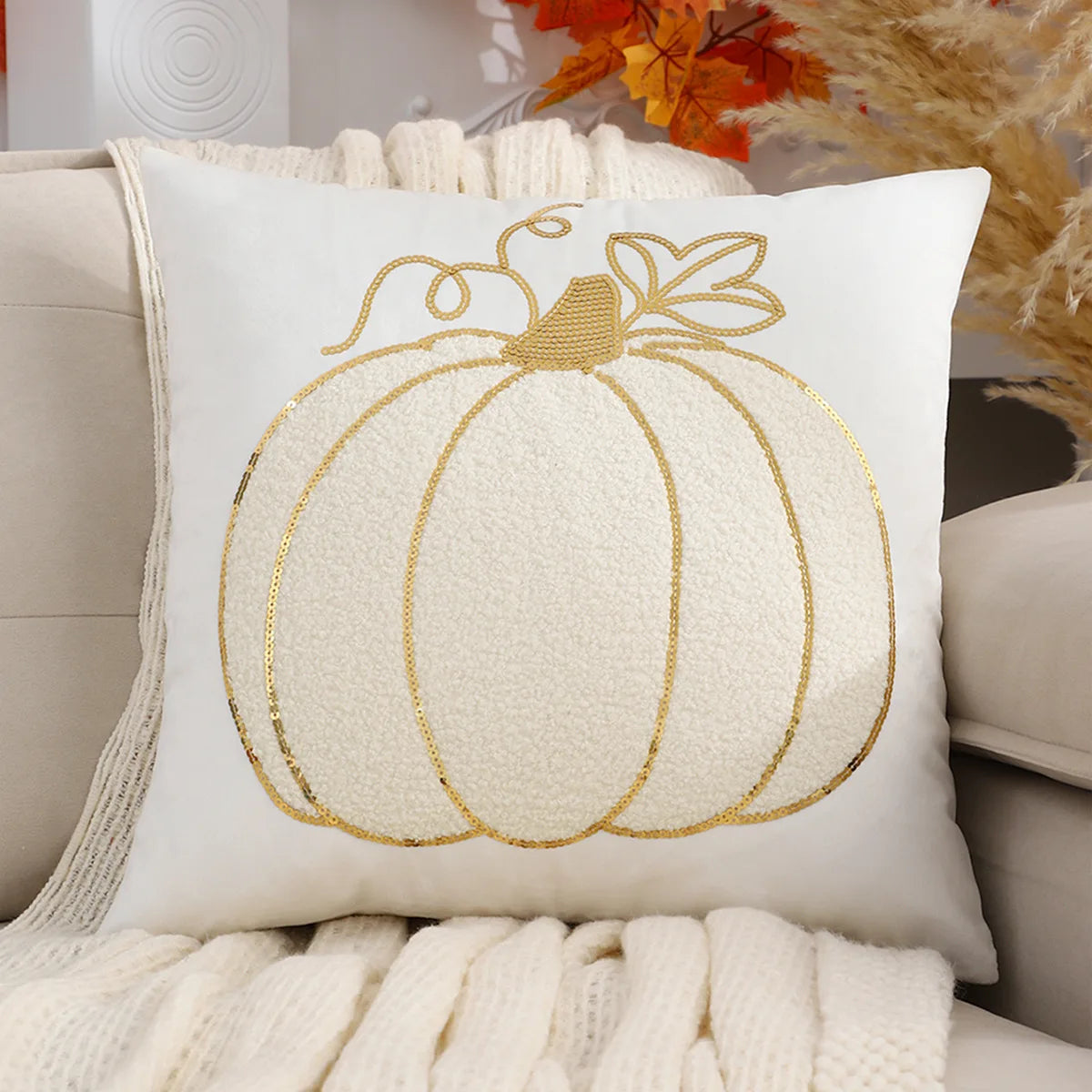 White Halloween Pillowcase Funda Cogines De 45x45 Pumpkin Velvet Embroidery Thanksgiving Decoration Sofa Pillow Cushion Covers