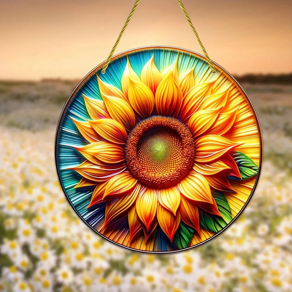 Flower Suncatcher, Stained Window Hanging, Acrylic Sign, Winter Decor, Round Sign, Wreath Sign, Wreath Center, Christmas Gift