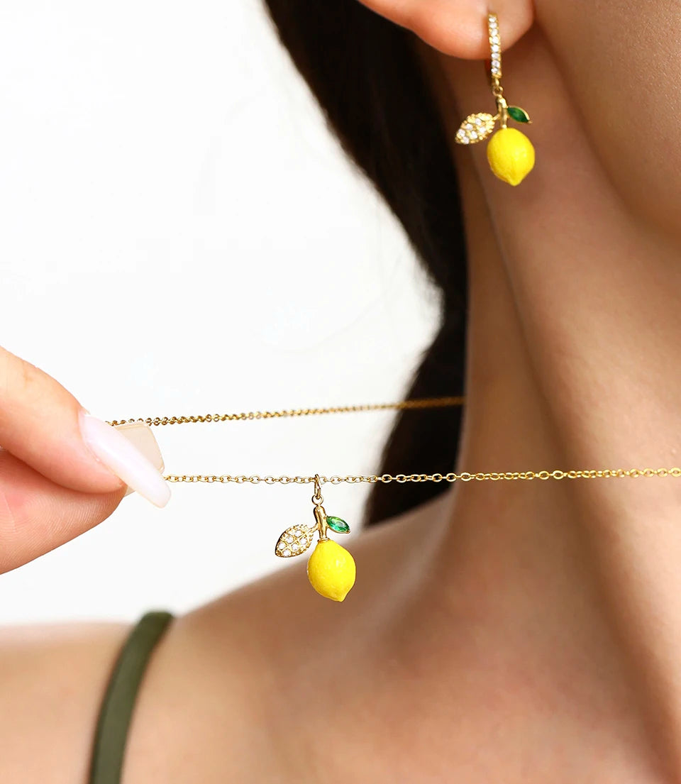 Shell Beads Bracelet With Multi Lemon Charms For Women Handmade Beaded Bracelets Matching Earrings Necklace Cute Jewelry Sets
