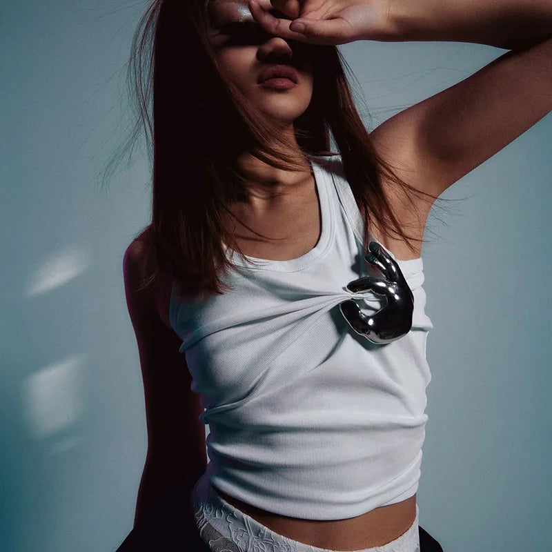 Sequined Tank Top Women Edgy Clothes Y2k Accessories Sleeveless Ropa De Mujer Solid Color Camison Verano Slim Fit Streetwear