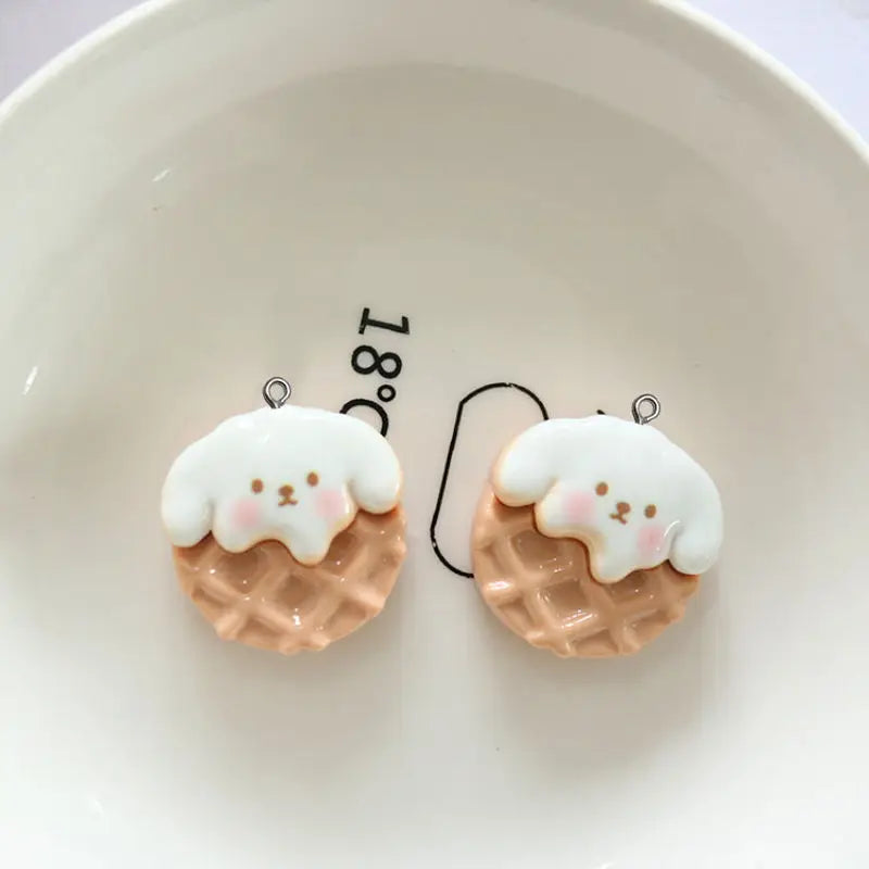 10Pcs Cute Cartoon Animal Cookies Resin Charms DIY Pendant Fun Earrings Necklace Jewelry Decor Kawaii Keychain Phone Craft Hook