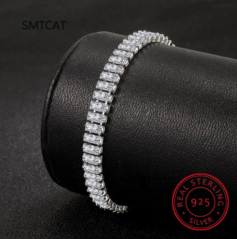 100% 925 Sterling Silver 4*6mm Emerald Cut High Carbon Diamond Bracelets For Women Engagement Wedding Party Fine Jewelry