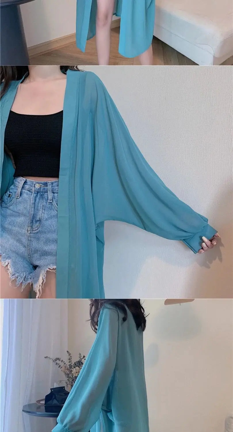 Solid Cardigans for Women Thin Summer Clothing Female Sunscreen Simple Long Sleeve Korean Style Loose Comfortable Breathable
