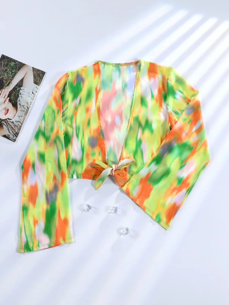 Miyouj 2025 Tie Dye Bikini Set Triangle Bathwear New Three Piece Suit Low Waist Biquini Summer Cover Up Women's Bandage Swimsuit