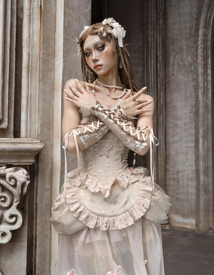 French Court Style Platinum Strap Adjustable Lace Hand Sleeves Original Design Women's Romantic Lace Oversleeves
