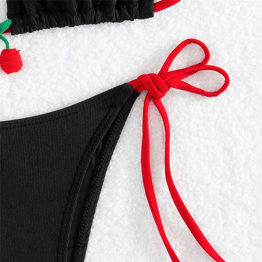 Cute Cherry Micro Bikinis Sets Mini Thong Sexy Swimsuit Women String Halter Swimwear Triangle Bikini Mujer Bathing Suit Biquinis