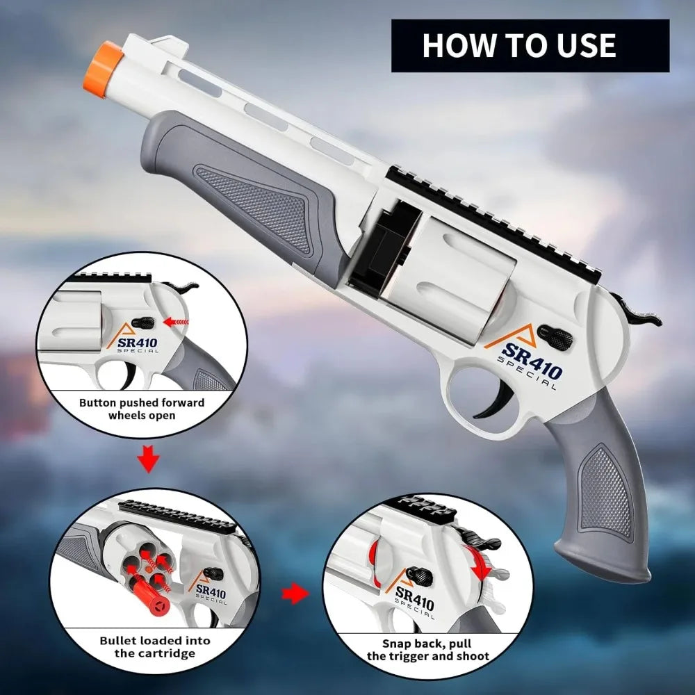 Soft Bullet Toy Guns Foam Revolver Blaster with Sight, Educational Outdoor Shooting Game Shotgun Model for Kids Christmas Gift