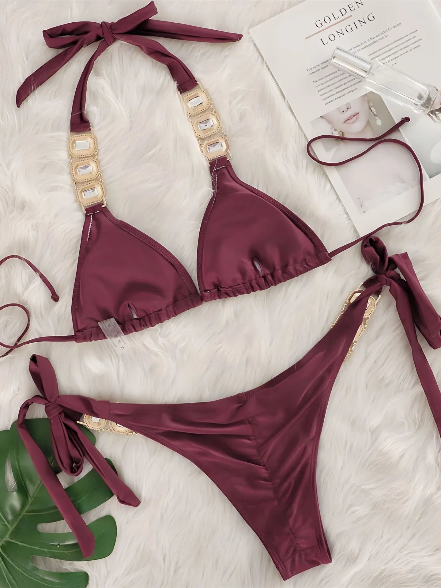 Sexy Rhinestone Bikini Set Women 2025 Luxury Pink Crystal Diamond Push Up Bandage Thong Swimsuit Beach Bathing Suit Swimwear