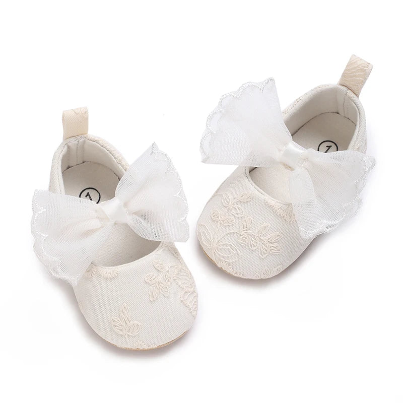 Cute Lace Baby Princess Shoes for Spring And Autumn 0-18M Infant Girls Anti-Slip Rubber Sole Bow Detail Anti-Slip Footwear